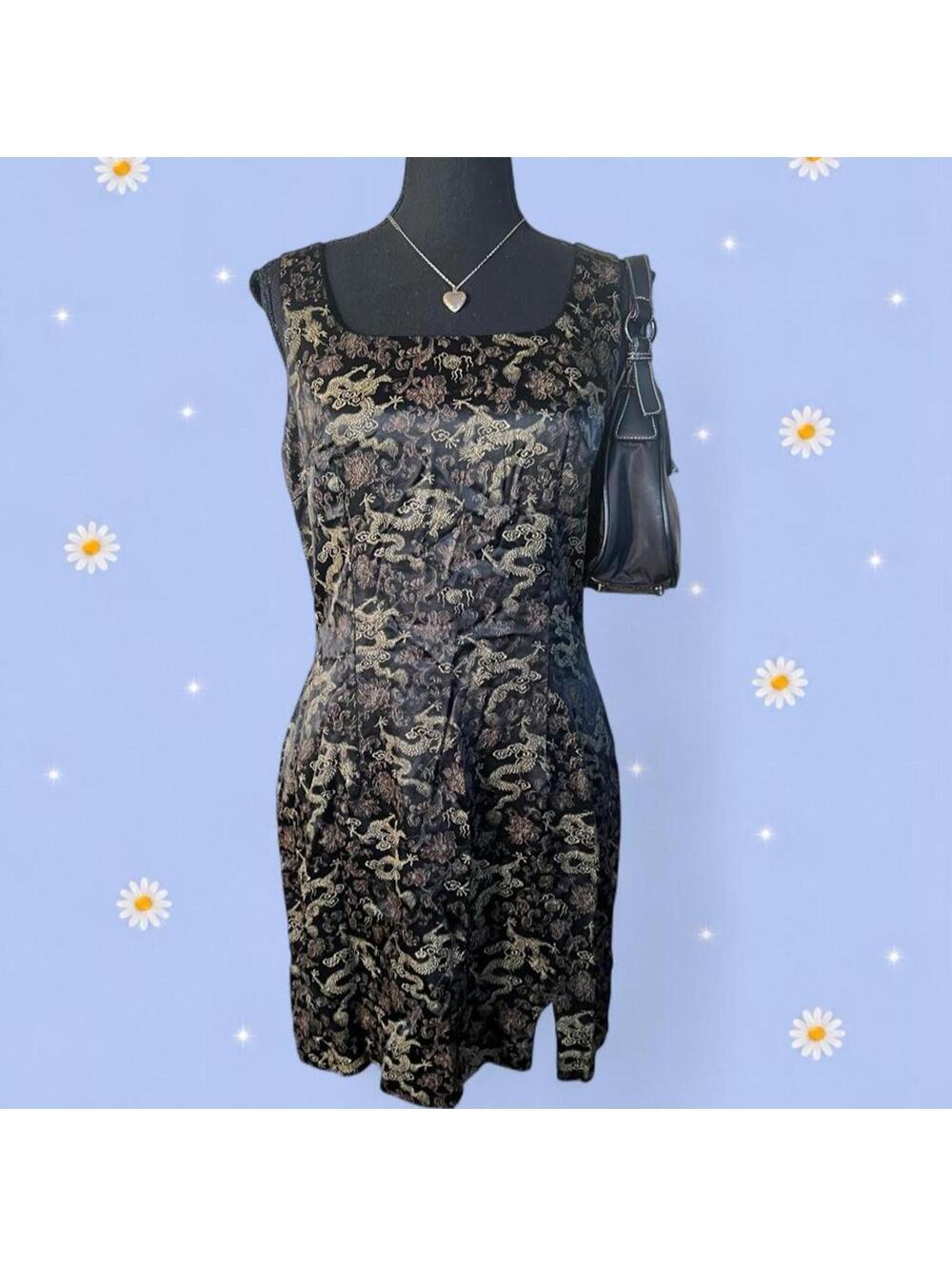 Vintage Y2K All That Jazz Dragon Brocade Mini Dress Size Medium